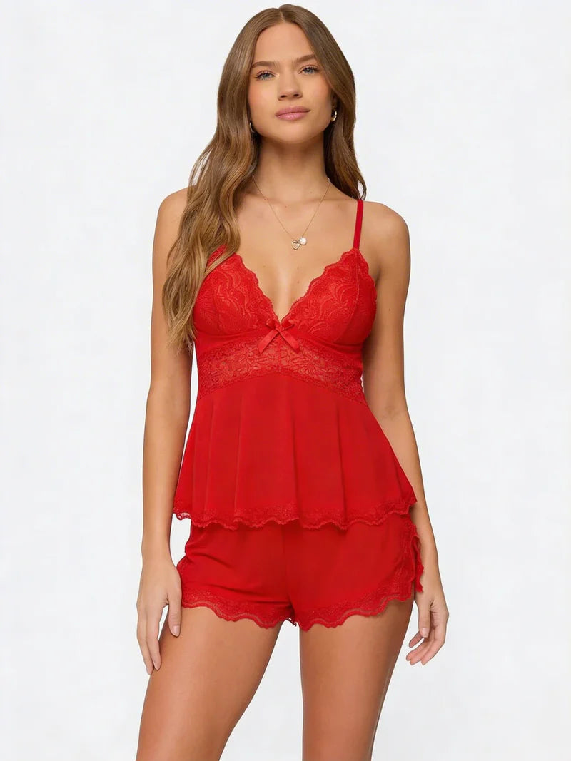 Ensemble pyjama satin Jennie rouge