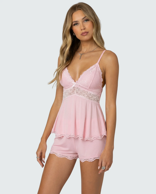 Lot de 2 ensembles pyjama Jennie Midnight Kiss en satin et dentelle