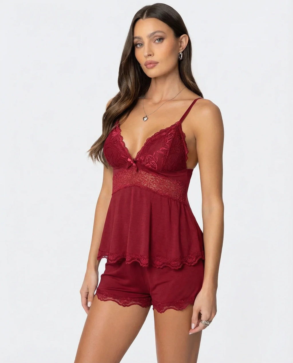 Ensemble pyjama satin Jennie — Top & short en dentelle