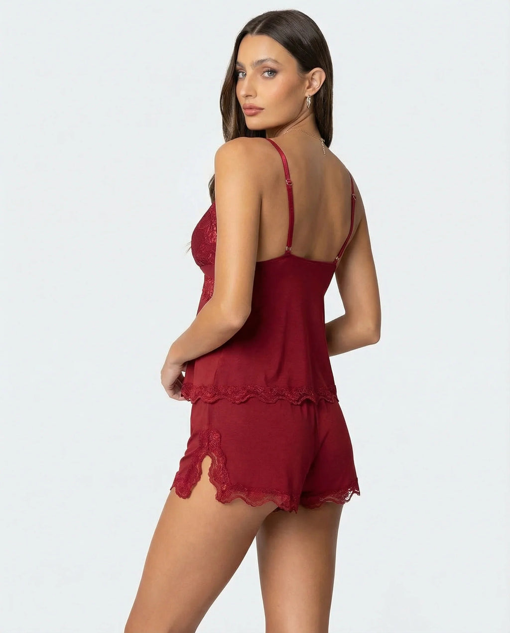 Ensemble pyjama satin Jennie — Top & short en dentelle