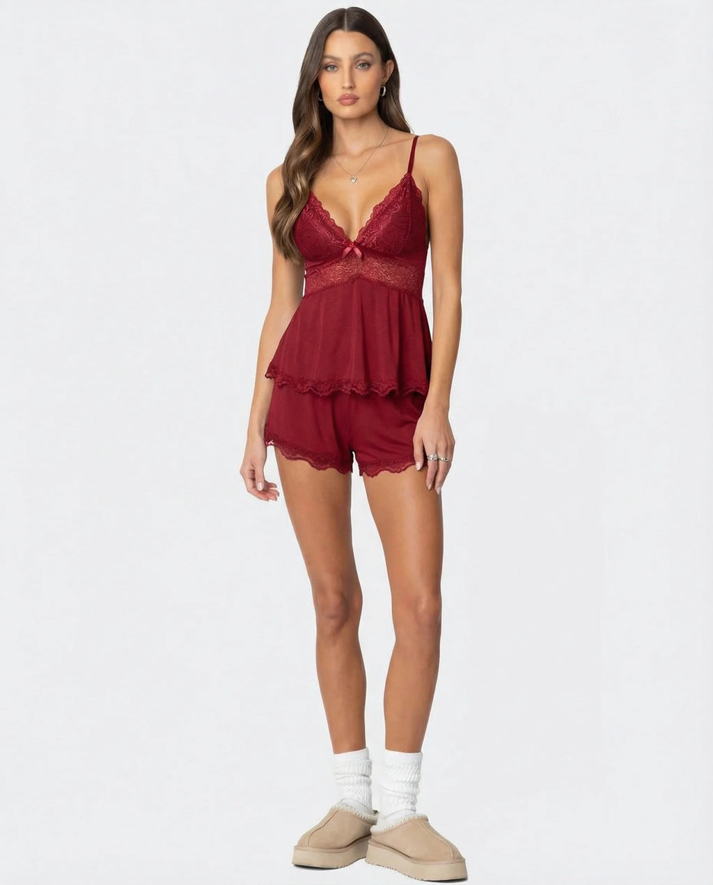 Ensemble pyjama satin Jennie — Top & short en dentelle